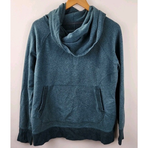 LL Bean Sweatshirt Cozy Pullover Cowl Neck Thumbholes Teal Woman Petite Large - Picture 1 of 6